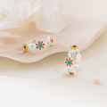 wholesale S925 Sterling Silver Sweet Ins Style Niche Design Dopamine Colorful Enamel Flower Ear Clasp M06672-0-2