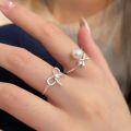 wholesale 925 Sterling Silver Swarovski Pearl Bow Ring Women Korean Summer New Ins Trendy Minimalist Cool Ring-0-0