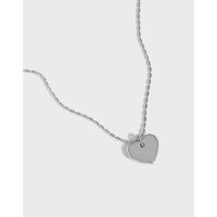 wholesale S925 Sterling Silver Korean Version INS Design Minimalist Versatile Niche Glossy Heart Textured Collarbone Necklace for Women-Silver 925 silver