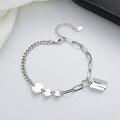 wholesale S925 Sterling Silver Goodluck Charm Chain Link Bracelet with Lucky Plate Pendant, Ins Style Versatile Unisex Hong Kong Fashion Jewelry-0-0