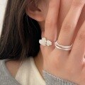 wholesale S925 Sterling Silver Korean Version Minimalist Multi-Layer Line Ring with Mother-of-Pearl Heart Design for Women, Versatile and Small-Style-0-2