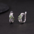 wholesale S925 Sterling Silver Niche Design Natural Diopside Earrings with Group-Set Chrysoprase and Garnet Colored Gemstones-0-1