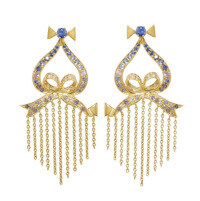 wholesale Round 4mm Colored Sapphire Earrings in Metal with High-End Luxurious and National Trend Style for New Jewelry Collection-Blue【E4179】>Main stone 4mm