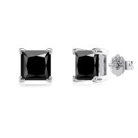 wholesale S925 Sterling Silver Advanced Minimalist Square and Round Black Zircon Earrings for Women, Fashionable and Elegant Accessories-NE1D0020-SW-BK#6 925 silver