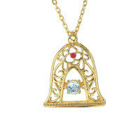 wholesale Gold-plated 925 Sterling Silver Christmas Autumn Necklace Sweater Chain with Moving Bell Sky Blue Topaz Pendant for Drop Shipping-Smart Christmas Bell Necklace 925 Silver