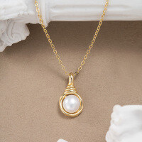 wholesale S925 Sterling Silver Cloud-Pull Jewelry Light Bulb Pendant with Natural Freshwater Pearl Necklace, Simple and Versatile, Direct from Manufacturer-14K gold + natural freshwater pearl, 45CM long 925 silver