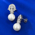 wholesale Metal: 925 Silver New 11mm Synthetic Pearl Earrings, Vintage Style, TikTok Hot Seller-0-3