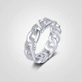 wholesale 925 Sterling Silver Original Cuban Link Chain Ring For Women With Wave Design, Hollow Zircon-cut, Luxury Ins Style-0-1