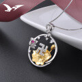 wholesale S925 Silver Zircon Lotus Pendant Necklace, Vintage Style Cross-Body Chain for Women, Fo-inspired Accessory-0-0