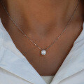 925 Silver Rose Zircon 1ct Four-Prong Pendant Necklace, Holiday Gift-0-2
