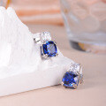 wholesale S925 Silver Vintage High-End 10*10mm Cushion-Cut Lab-Created Sapphire Ruby Earrings for Women-0-1