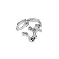 wholesale S925 Sterling Silver Korean Version INS Small and Unique Design Minimalist Irregular Surface Lava Textured Open Adjustable Ring for Women-Platinum [No. 13/Adjustable] Opening adjustable