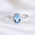 wholesale S925 sterling silver aquamarine ring for women, small and unique design, blue topaz finger ring, adjustable for index finger-0-0