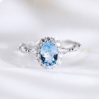 wholesale S925 sterling silver aquamarine ring for women, small and unique design, blue topaz finger ring, adjustable for index finger-Copper platinum plated>Adjustable opening