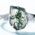 wholesale S925 Sterling Silver Geometric Irregular Moss Agate Ring Women Fashion Trendy Aquatic Plant Agate Ring Cross-Border Exclusive-0-2