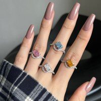 wholesale S925 Sterling Silver Princess Square Candy Color 8A Cubic Zirconia Ice Flower Cut High-End Luxury Silver Ring for Women-DY120697-SW-WH 8