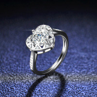 Sterling Silver Moissanite Heart-Shaped Ring for Women-1 carat (empty setting)  Adjustable opening