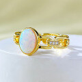 wholesale Rose gold-plated 925 silver set with one-carat white opal ring for women, live stream on Xiaohongshu-0-1