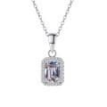 wholesale PT950 gold-plated 925 sterling silver necklace for women with full-set rectangular chamfered moissanite pendant, elegant and versatile-0-4