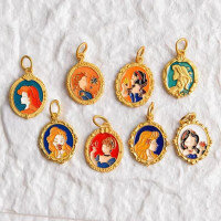 wholesale S925 Sterling Silver Gold Plated Enamel Cinderella Sleeping Beauty Pendant Snow White Ice Queen Pendant DIY Accessories-8# one