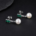 wholesale S925 Sterling Silver Fashionable Light Luxury Style Natural Freshwater Pearl Earrings Women Elegant Gemstone Inlaid Ear Studs-0-4
