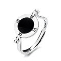 wholesale S925 sterling silver black enamel round Roman numeral ring, ELLE magazine style versatile fashion index finger ring-0-4