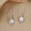 wholesale S925 Sterling Silver Water Drop Freshwater Pearl Earrings for Women, Minimalist Vintage Elegant Hook Earrings for Face Slimming-0-0