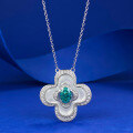 wholesale S925 Silver Four-Leaf Clover Paraiba Mother-of-Pearl Necklace Fashion Versatile Commuter Pendant Live Stream Edition-0-0