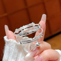 wholesale 9999 Pure Silver Auspicious Healthy Baby Bracelet Anklet Engravable for Full Moon Birthday and First Birthday Gifts-Smart 999 silver pair about 24g 999 silver