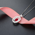 wholesale S925 Silver Alloy Ellipse Red Zircon Necklace Accessory Fashion Women Collarbone Chain Pendant Korean Style-0-3