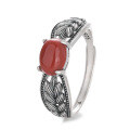 wholesale S925 sterling silver vintage distressed wheat field-inspired unique creative design openable ring with southern red agate-0-6
