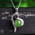 wholesale 925 Silver Inlaid Antique Style Jade Pendant with Certificate, Cheongsam Hanfu Jewelry, Heart-Shaped Cabochon Hetian Jasper Pendant-0-3