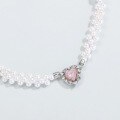 wholesale Metal material, European and American cross-border jewelry vintage imitation pearl multi-layer necklace heart-shaped natural rose quartz light luxury French necklace for women-0-2