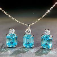 wholesale S925 Sterling Silver Necklace for Women with Aquamarine, Zircon, and High-Carbon Diamond Set, Simple Matching Chain with Emerald Cut Pendant Wholesale-White Diamond-XL100 925 Silver