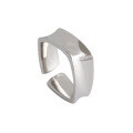 wholesale S925 Sterling Silver JL129 Korean Style INS Minimalist Geometric Square Smooth Surface Open Adjustable Ring for Women-0-4