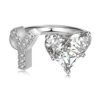 wholesale S925 Sterling Silver European and American Cross-Border Women's Ring with Personalized Letters, Heart, Zircon Inlaid, Adjustable Opening Silver Jewelry for Women-Platinum DY121173-SW-WH(Y) Adjustable opening