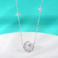 wholesale 925 Sterling Silver Moissanite Heart-Shaped Full Diamond Pendant Necklace, Minimalist Celestial Moon Galaxy Collarbone Chain-0.5 carat (moissanite) necklace 925 silver