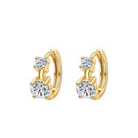 925 Sterling Silver Moissanite Fine Cross-border Stud Earrings, Four-Prong Round Drop-18K Gold  50-point Moissanite
