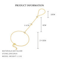 wholesale S925 Sterling Silver Starry French-style Four-leaf Clover Zircon Bracelet With Tassels, Layered Finger Chain-L880-Gold 925 Silver