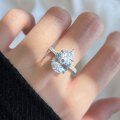 wholesale S925 Sterling Silver European and American Hit Drop-Shaped 5-Carat Pear-Cut Zirconia Ring for Women, High-End Wedding and Banquet Jewelry-0-0