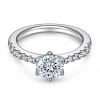 wholesale S925 Sterling Silver Simple Zircon Classic Six-Prong One-Carat Ring for Women, Pure Silver European and American Fashion Best-Selling Wedding Ring-925 Sterling Silver US Size 10#