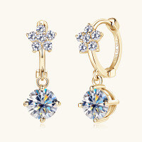 wholesale Sterling Silver Cross-Border New Style Moissanite Earrings for Women, High-End Fringe Ear Clips, Niche Design, Minimalist Style Ear Jewelry-Gold 1.18 carats + 1.18 carats