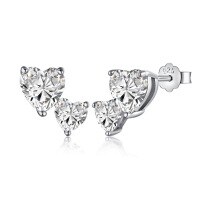 wholesale S925 Sterling Silver Korean Style Earrings for Women, High-End Minimalist Love Shape Green Zircon Stud Earrings with Silver Ear-Piercing Friendly Posts-White gold and white diamonds DY1D0181-SW-WH 925 silver