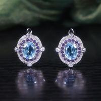 wholesale S925 Sterling Silver Niche Design Colored Gemstone Earrings Natural Topaz Ear Studs Cross-Border Trade Earrings-Natural Sky Blue Topaz Earrings