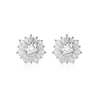 S925 Silver Rhodium-Plated 0.5ct Moissanite Trapezoid Earrings-[Empty Set] 50-point + 50-point trapezoidal stud earrings  925 silver