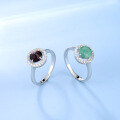wholesale S925 Sterling Silver Classic Vintage Natural Green Chalcedony Ring for Women Cross-Border Trade, Inlaid with Garnet, Colorfast-0-0