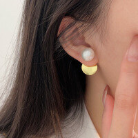 wholesale S925 Sterling Silver Simple Gold and Silver Color Contrast Cotton Pearl Earrings Women Korean Dongdaemun New Style Popular Earrings-Pure silver + cotton beads