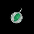 wholesale Metal: 925 Silver Gold Plated Pendant with High Carbon Diamond, Muzo Green Natural Chalcedony, New Chinese-style Necklace for Women-0-2