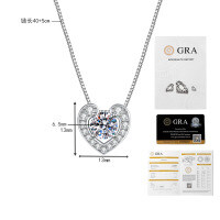 925 Silver Cross-Border Europe-US Heart Necklace, 1ct Moissanite, Wholesale Valentine's Gift.-1-carat moissanite + box chain  925 silver