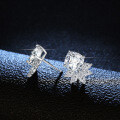 S925 Silver Sunflower Stud Earrings with Cushion Square Pyramid Wedding Moissanite-0-2